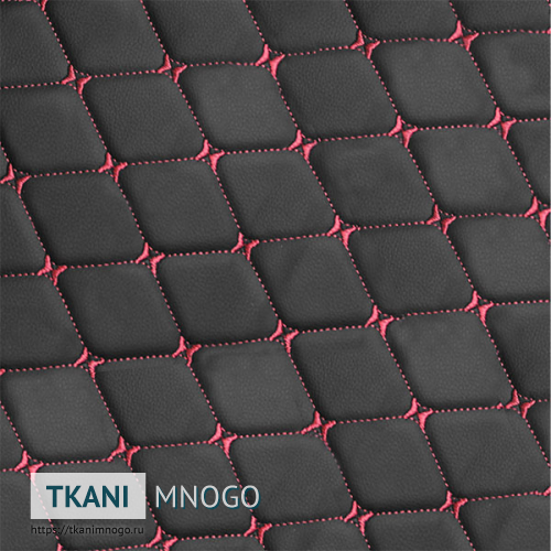 Фото текстиля 1961-9 артикул Кожа искусственная - фактура, цвет черный, бордовый, рисунок ромб, производитель Китай